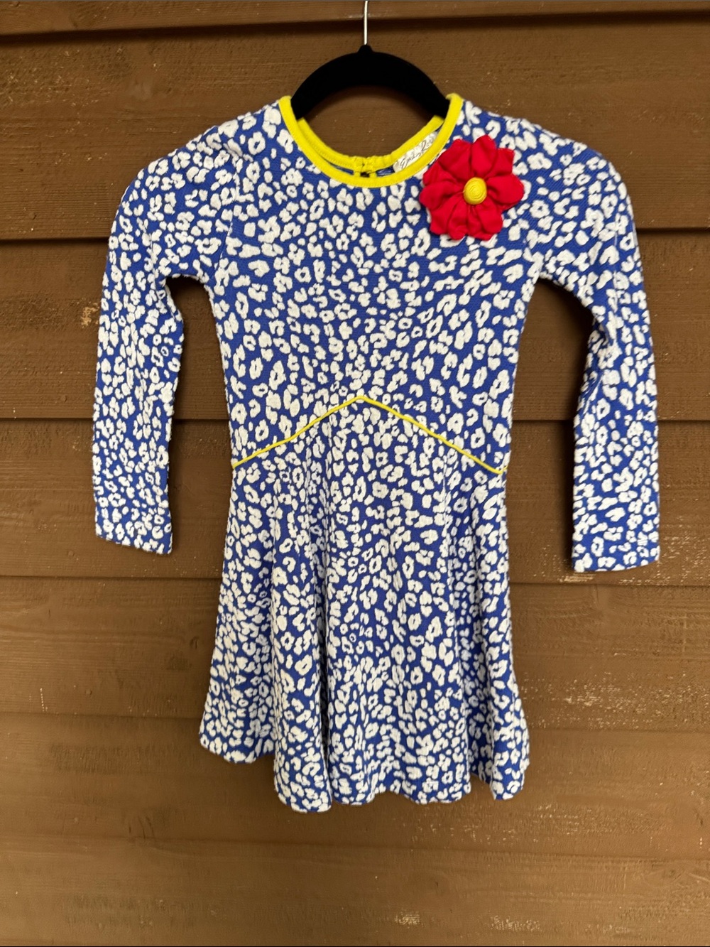 Emily Rose Blue & White Leopard-Print Long Sleeve Dress Red Flower (Dress only)